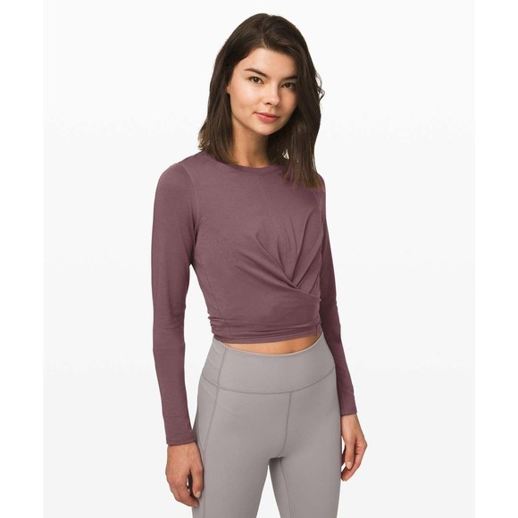 Lululemon Time to Restore Long Sleeve Tie Cropped Top Antique Bark Purple 6 - Picture 3 of 13